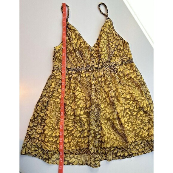 Vila Lille Y2K Babydoll Camisole Top S Lined Yellow Brown Festival Indie Artsy‎ - Picture 7 of 12